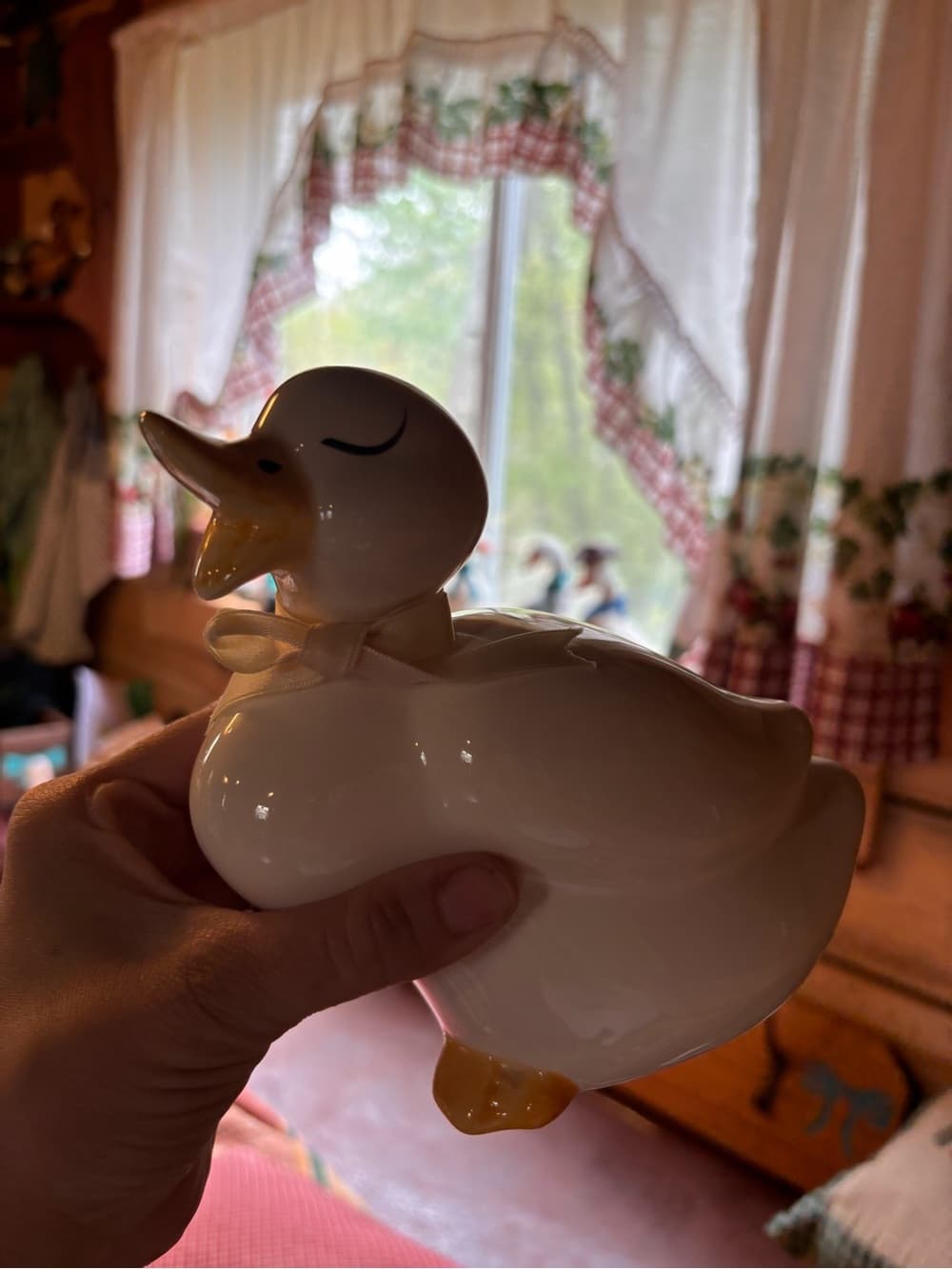 White Ceramic Duck Figurine with Yellow Beak and Feet - Thumbnail 2