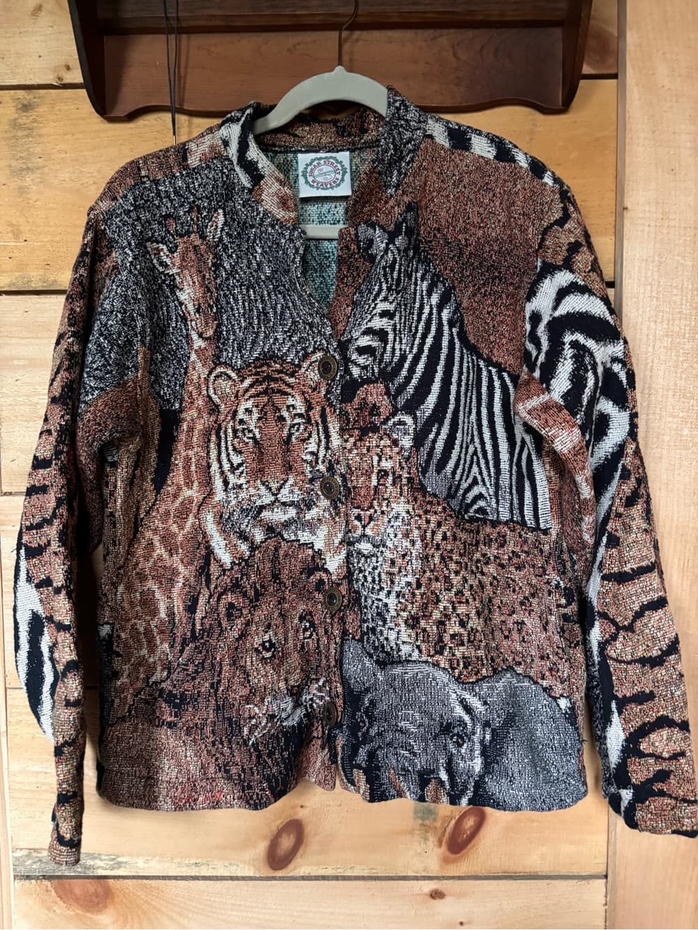 Vintage Sugar Street Weavers Button-Up Coat Large Safari Animal Print Tapestry - Thumbnail 2