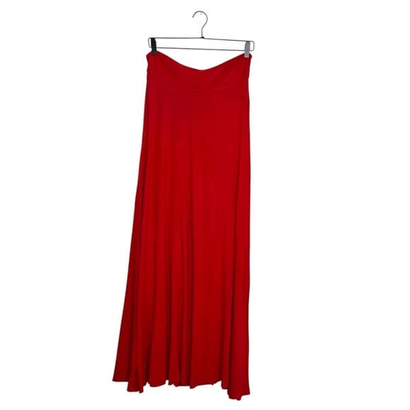 Forever 21 Red Flowy Maxi Skirt Rayon High Waist Size Medium Travel Resortwear - Thumbnail 9