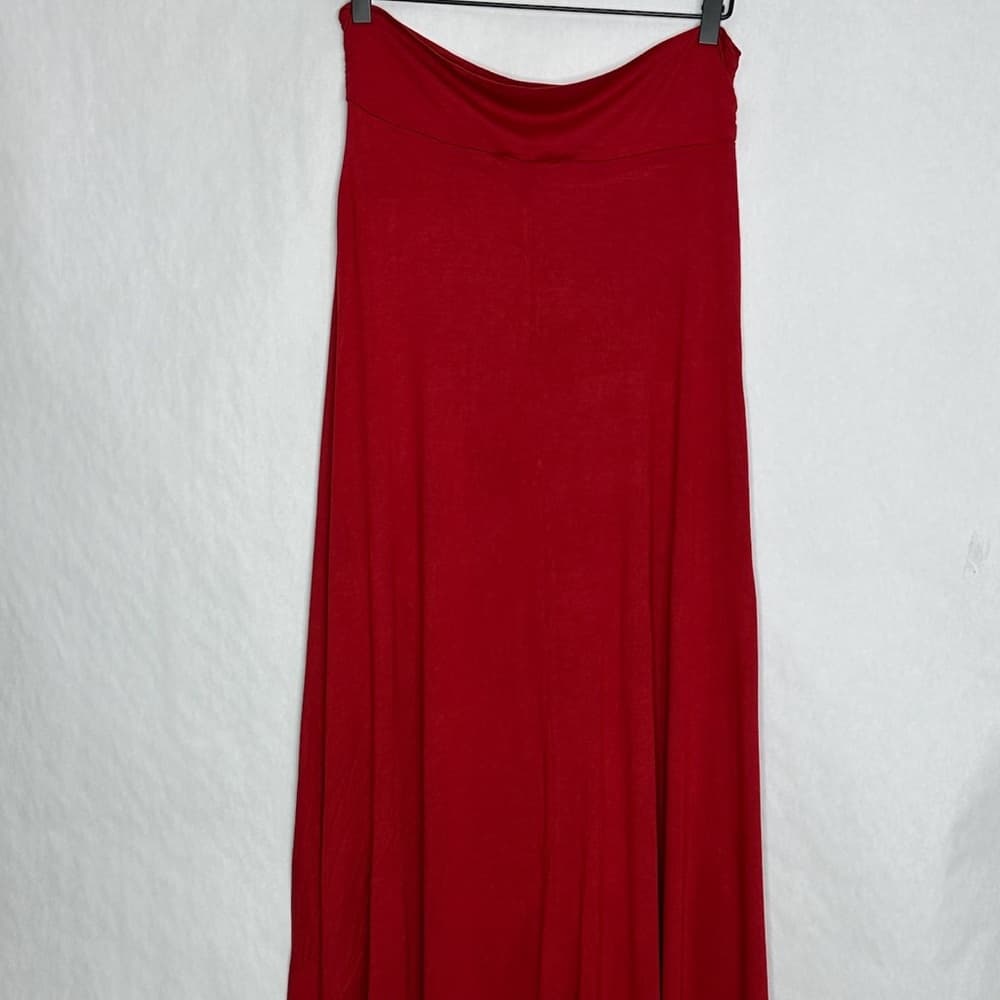 Forever 21 Red Flowy Maxi Skirt Rayon High Waist Size Medium Travel Resortwear - Thumbnail 2