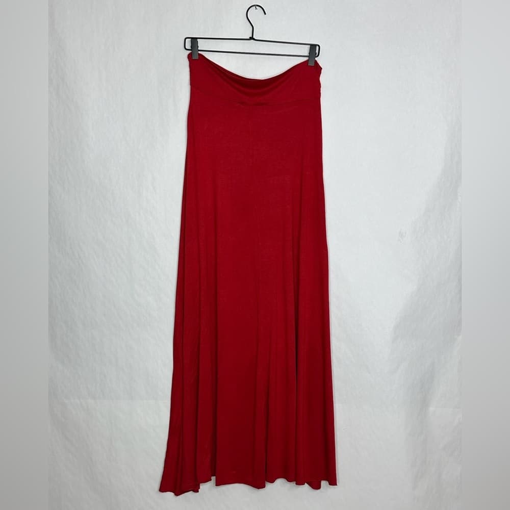 Forever 21 Red Flowy Maxi Skirt Rayon High Waist Size Medium Travel Resortwear - Thumbnail 5