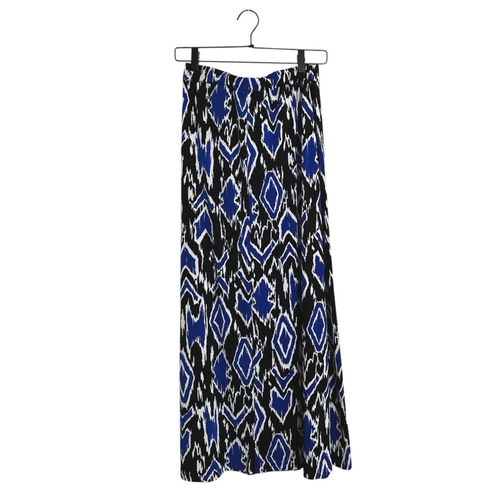 Carole Little Blue Black Ikat Maxi Skirt Size Small Bohemian Travel Graphic - Thumbnail 7