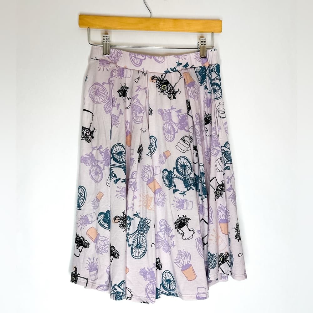 Lularoe Madison Pastel Bicycle Print Pleated Skirt Womens Small (6-8) - Thumbnail 3