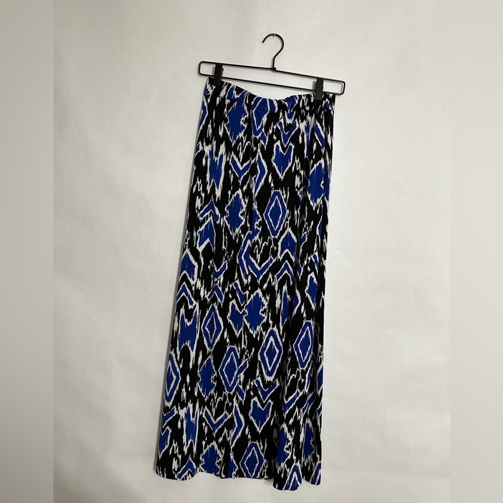 Carole Little Blue Black Ikat Maxi Skirt Size Small Bohemian Travel Graphic - Thumbnail 2