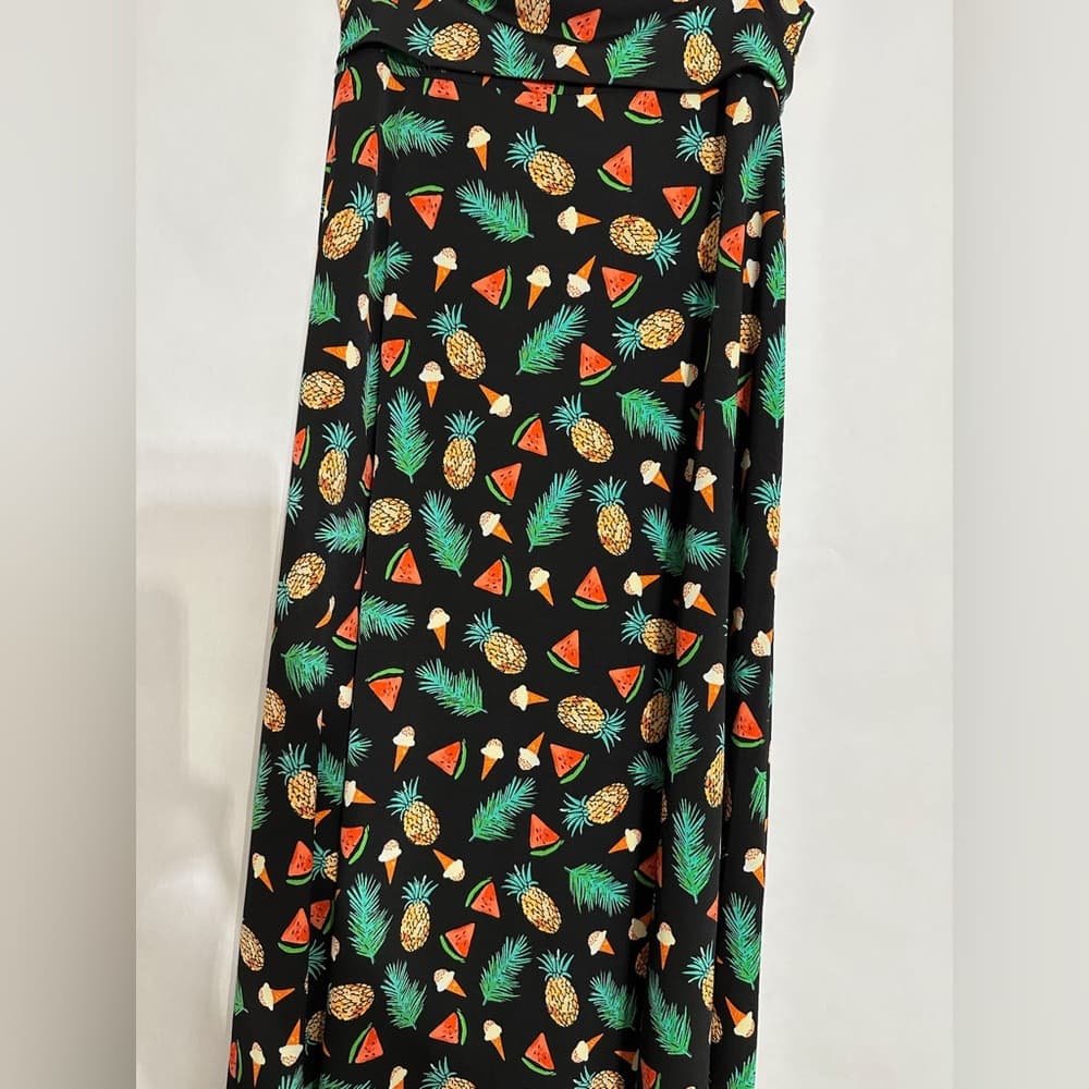 Lularoe Tropical Summer Vacation Pineapple Watermelon Black Multi Maxi Skirt XS - Thumbnail 7