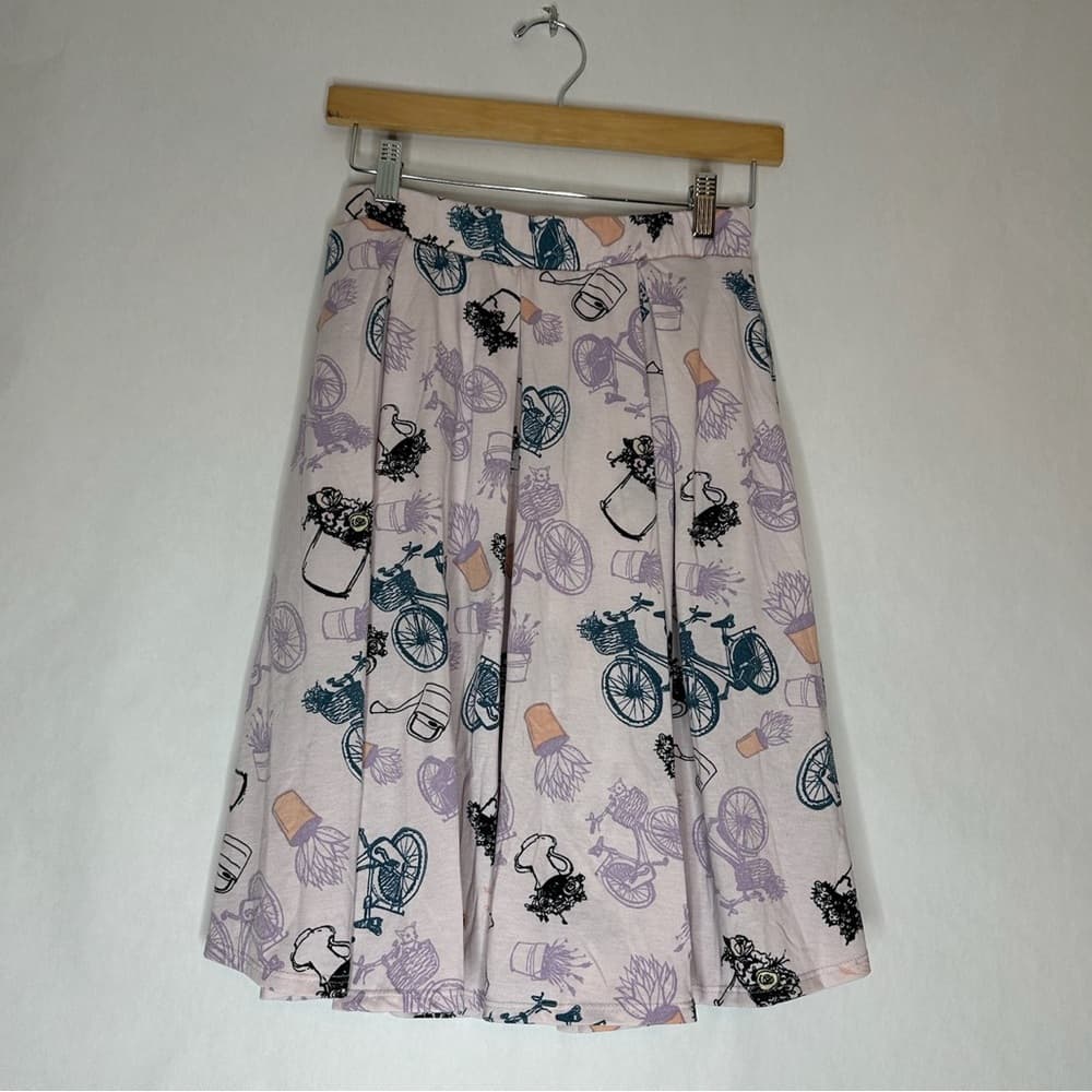 Lularoe Madison Pastel Bicycle Print Pleated Skirt Womens Small (6-8) - Thumbnail 7
