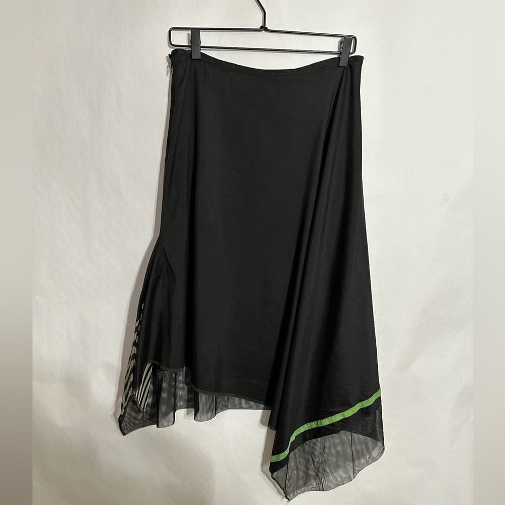 Bildergeist Apparel Asymmetrical Hem Skirt Green Stripe Avant Garde Y2K Size 4 - Thumbnail 2