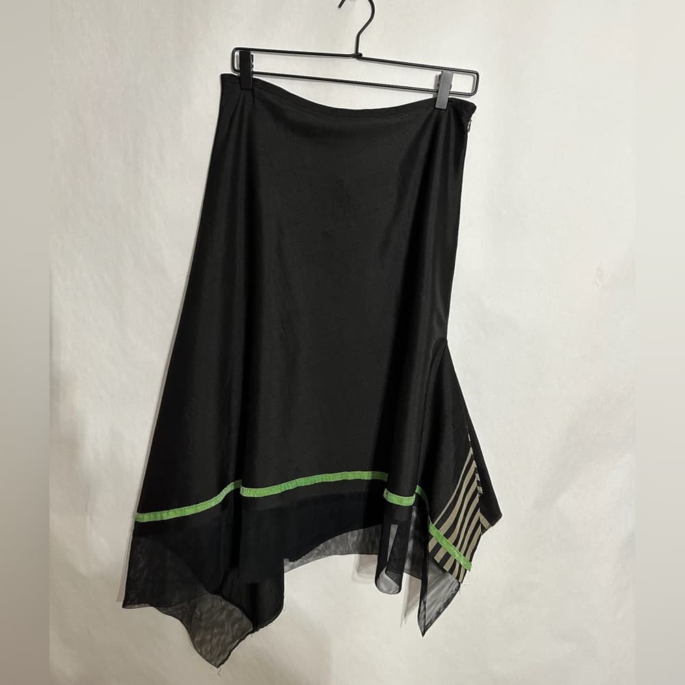 Bildergeist Apparel Asymmetrical Hem Skirt Green Stripe Avant Garde Y2K Size 4 - Thumbnail 3