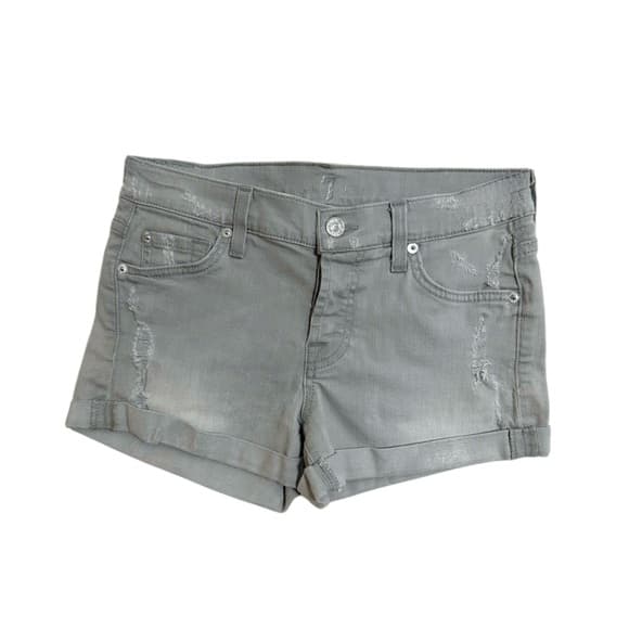 7 For All Mankind Gray Shorts Relaxed Distressed Mini Denim Roll Up Size 25 - Thumbnail 9
