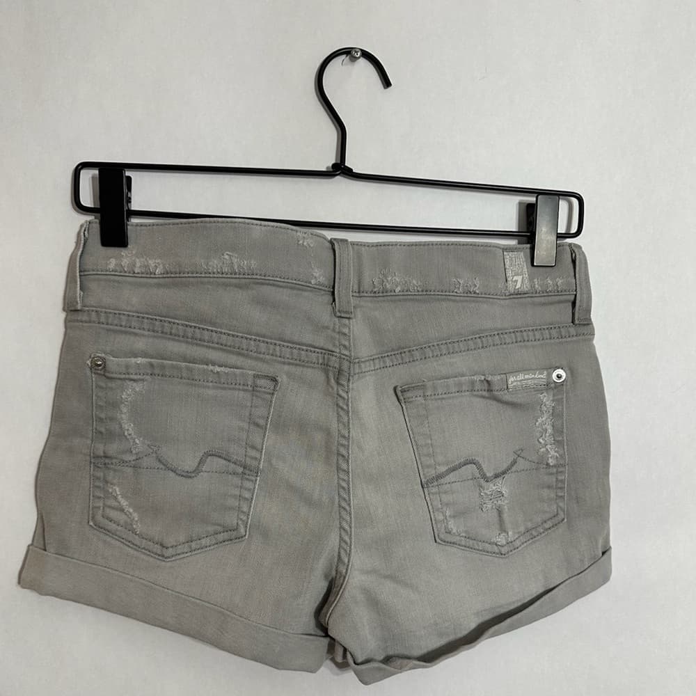 7 For All Mankind Gray Shorts Relaxed Distressed Mini Denim Roll Up Size 25 - Thumbnail 7