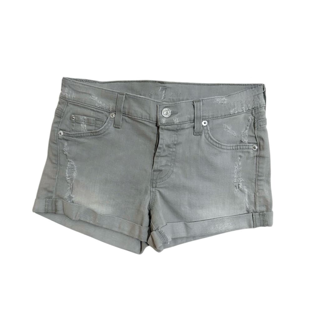 7 For All Mankind Gray Shorts Relaxed Distressed Mini Denim Roll Up Size 25 - Thumbnail 8