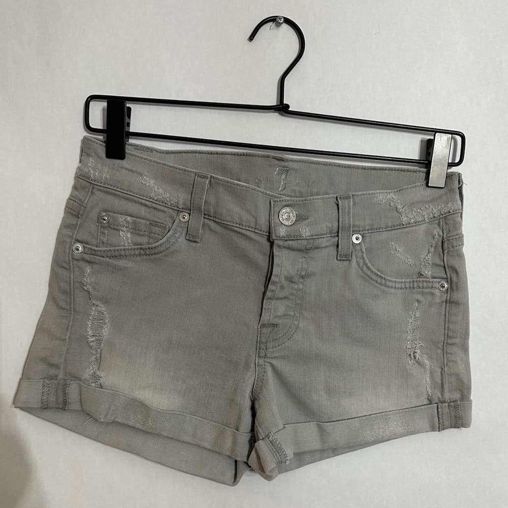 7 For All Mankind Gray Shorts Relaxed Distressed Mini Denim Roll Up Size 25 - Thumbnail 5