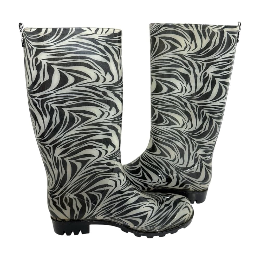 Capelli New York Zebra Print Rain Boots Black White Women’s Size 7 US Waterproof - Thumbnail 8