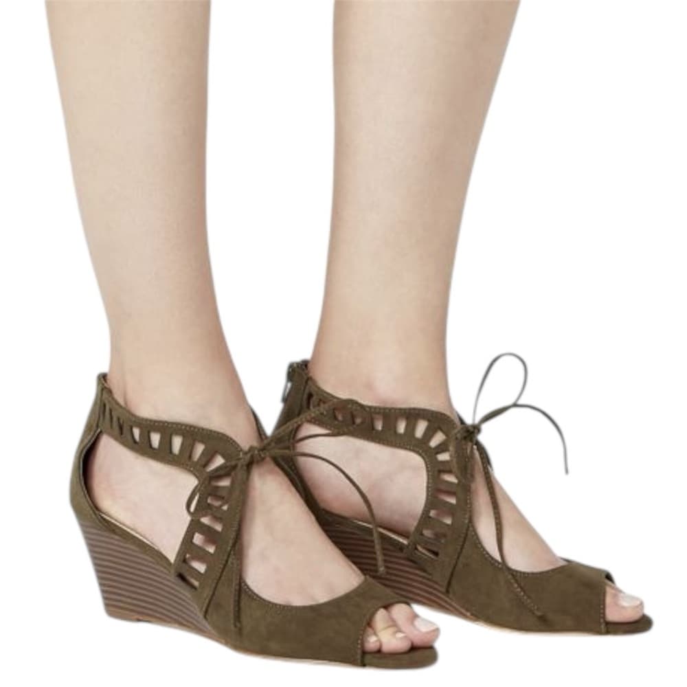 JustFab Deanna Olive Green Cutout Peep Toe Wedge Sandals Size 8.5 - Thumbnail 15