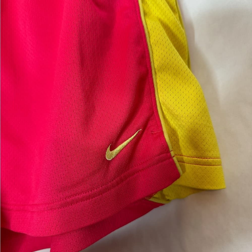 Nike Dri-Fit Neon Pink Yellow Running Shorts Womens Size Large Gym Track Sport - Thumbnail 5