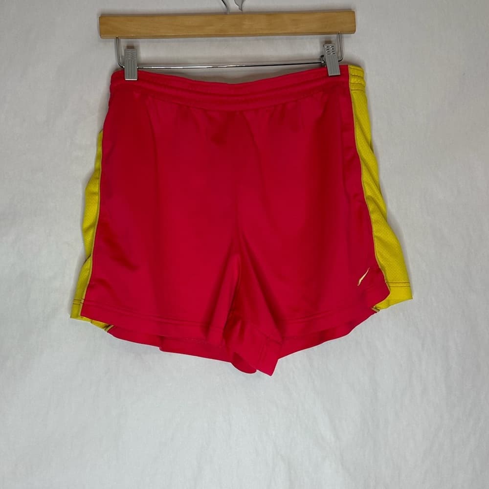 Nike Dri-Fit Neon Pink Yellow Running Shorts Womens Size Large Gym Track Sport - Thumbnail 3