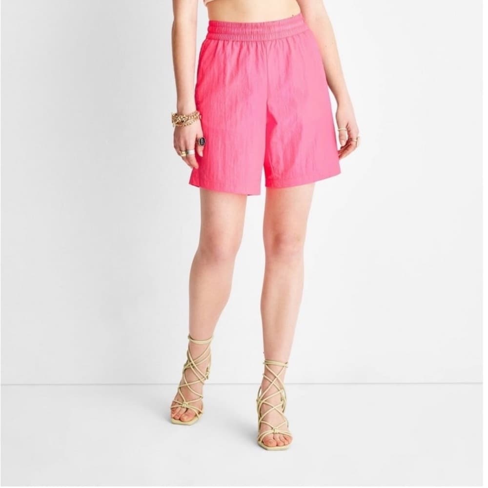 Future Collective Alani Noelle Hot Pink High Rise Nylon Running Shorts Small - Thumbnail 3