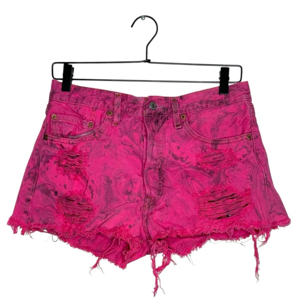 Levi’s Urban Outfitters Pink Tie Distressed Cutoff Shorts 32 High Rise Festival - Thumbnail 12