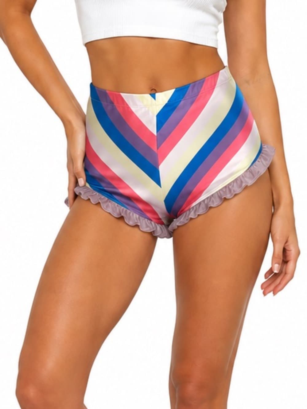 NWT Serpenti Chevron Stripe Ruffle Hem Micro Hot Shorts Pinup Style Retro XSmall - Thumbnail 13