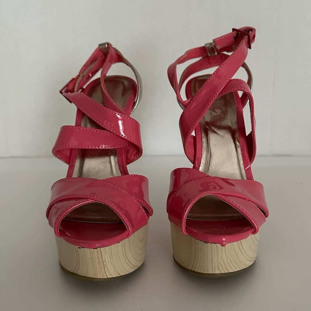 Rouge Patent Crisscross Wedge Platform Sandals Y2K Size 7.5