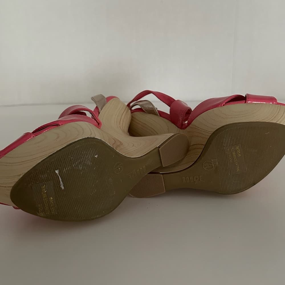 Rouge Patent Crisscross Wedge Platform Sandals Y2K Size 7.5 - Thumbnail 8