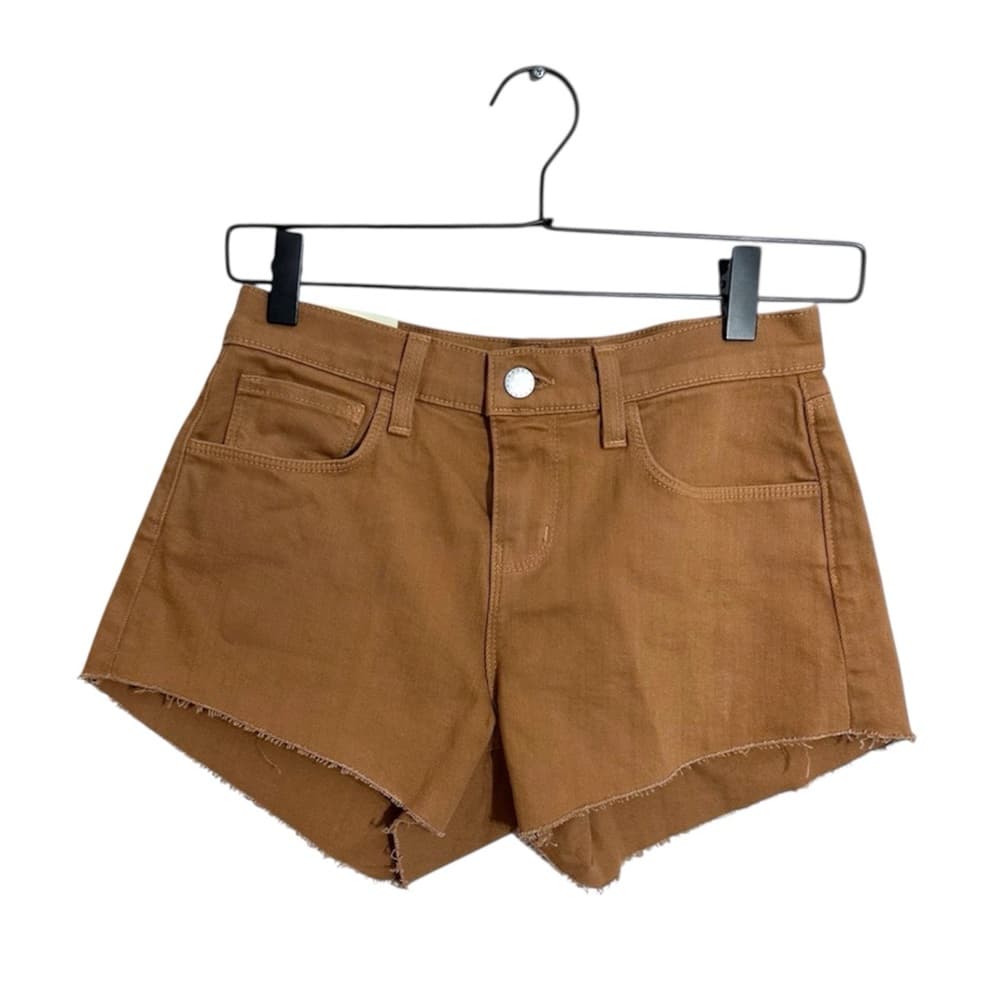 L’AGENCE Dark Camel Audrey Mid-Rise Raw Hem Denim Shorts 24 Bohemian Festival - Thumbnail 2