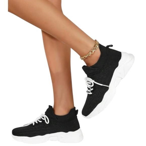 Black Mesh Breathable Casual Lightweight Sneakers w White Speckled Soles Size 9 - Thumbnail 16
