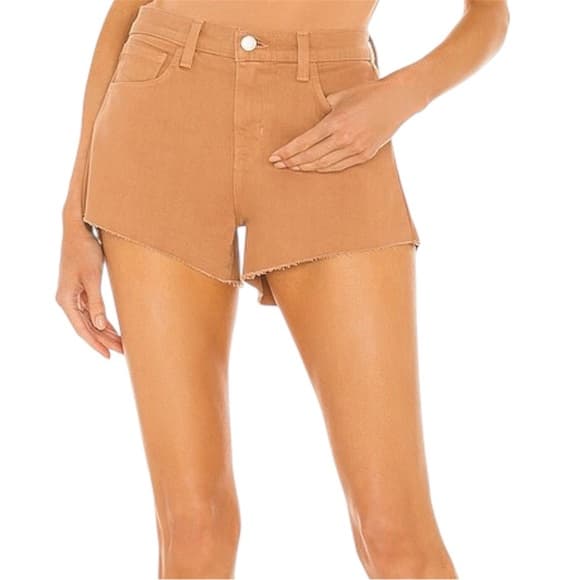 L’AGENCE Dark Camel Audrey Mid-Rise Raw Hem Denim Shorts 24 Bohemian Festival - Thumbnail 14