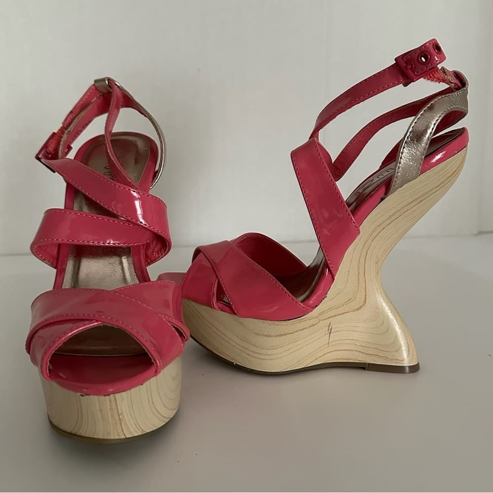 Rouge Patent Crisscross Wedge Platform Sandals Y2K Size 7.5 - Thumbnail 5