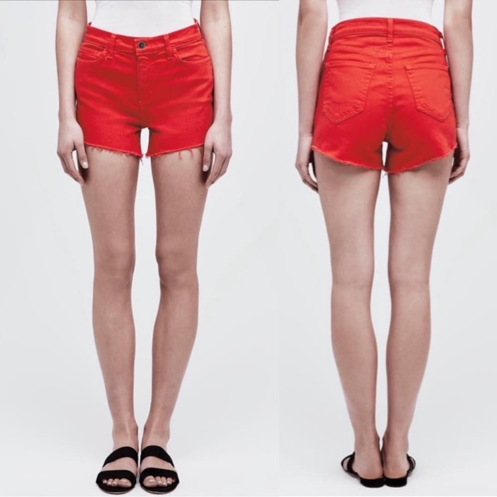 L’AGENCE Revolve Ryland Short in Red Frayed Hem Denim Shorts Bohemian Size 24 - Thumbnail 3