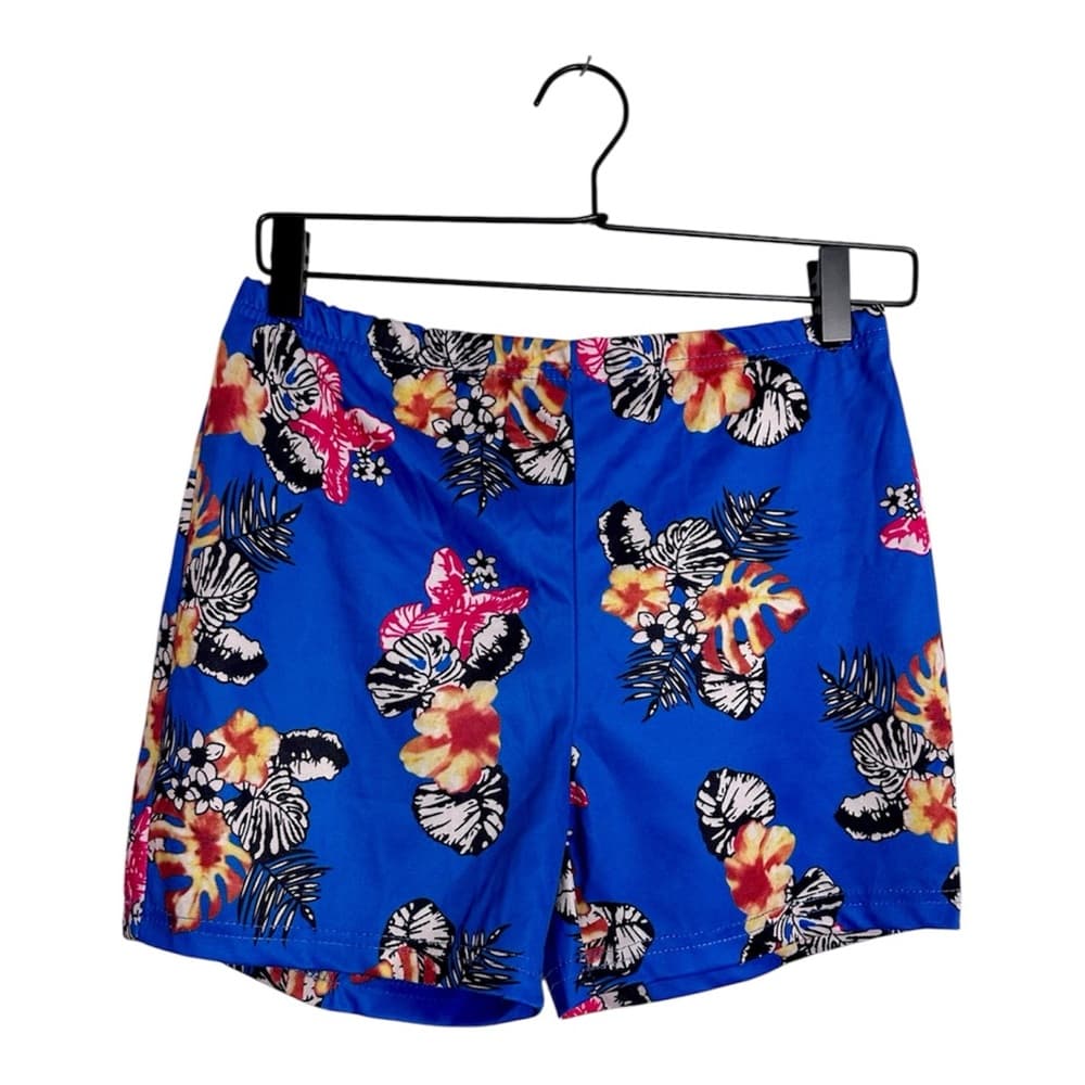 Blue Tropical Floral Print Two Piece Set Jacket & Shorts Lounge Travel Vacation - Thumbnail 3