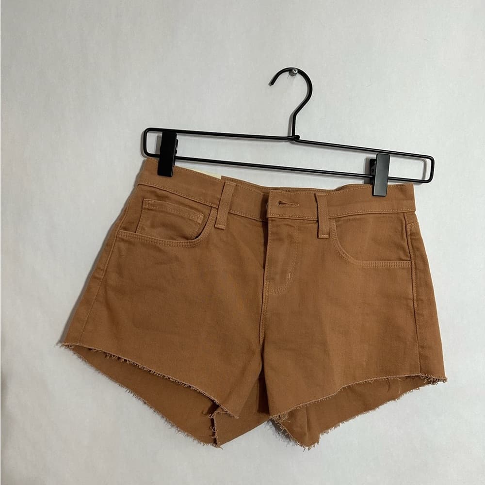 L’AGENCE Dark Camel Audrey Mid-Rise Raw Hem Denim Shorts 24 Bohemian Festival - Thumbnail 12