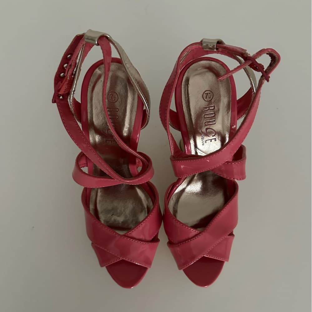 Rouge Patent Crisscross Wedge Platform Sandals Y2K Size 7.5 - Thumbnail 11