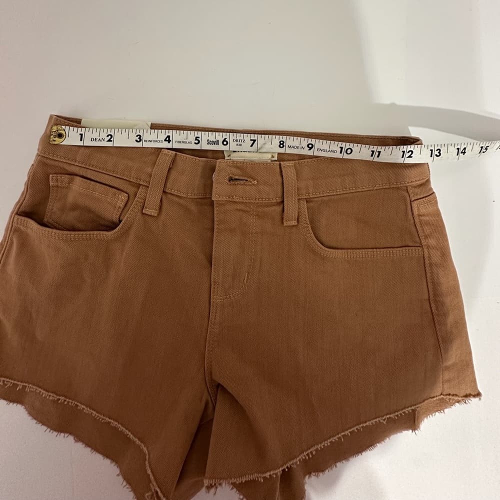 L’AGENCE Dark Camel Audrey Mid-Rise Raw Hem Denim Shorts 24 Bohemian Festival - Thumbnail 6