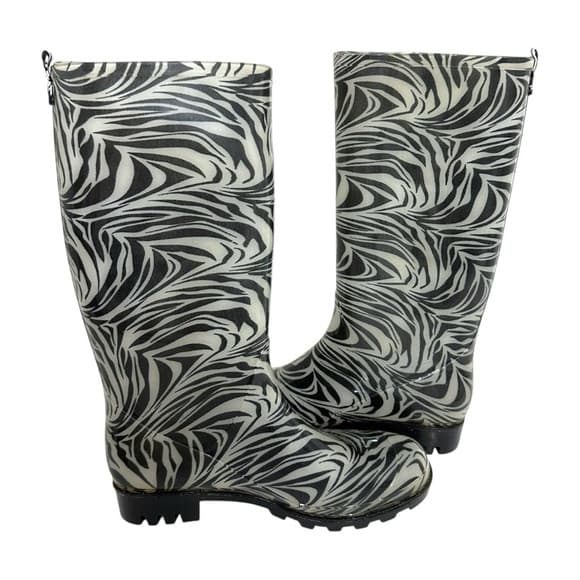 Capelli New York Zebra Print Rain Boots Black White Women’s Size 7 US Waterproof - Thumbnail 9