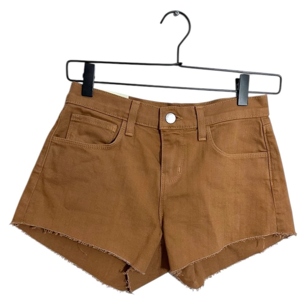 L’AGENCE Dark Camel Audrey Mid-Rise Raw Hem Denim Shorts 24 Bohemian Festival - Thumbnail 4