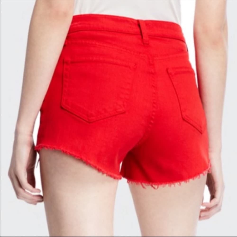 L’AGENCE Revolve Ryland Short in Red Frayed Hem Denim Shorts Bohemian Size 24 - Thumbnail 2