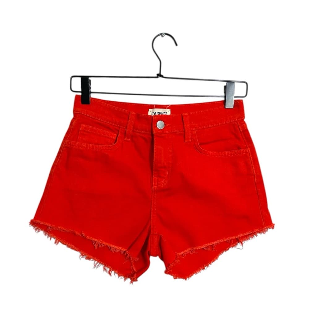 L’AGENCE Revolve Ryland Short in Red Frayed Hem Denim Shorts Bohemian Size 24 - Thumbnail 4