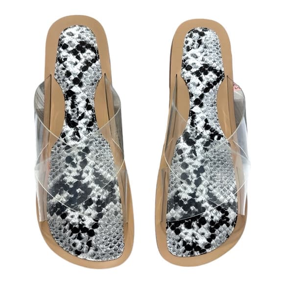 Jeffrey Campbell Cleah Strap Slides Snakeskin Footbed Sandals NIB Clear Size 8 - Thumbnail 14