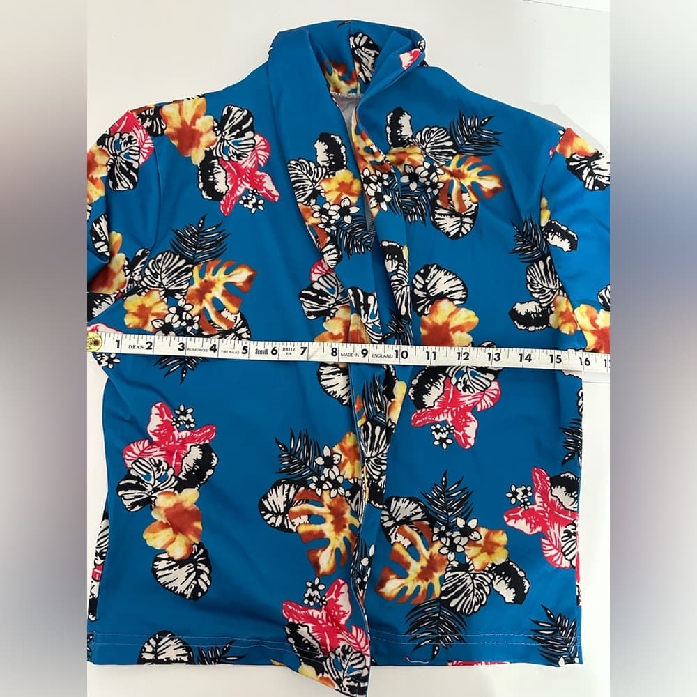 Blue Tropical Floral Print Two Piece Set Jacket & Shorts Lounge Travel Vacation - Thumbnail 10
