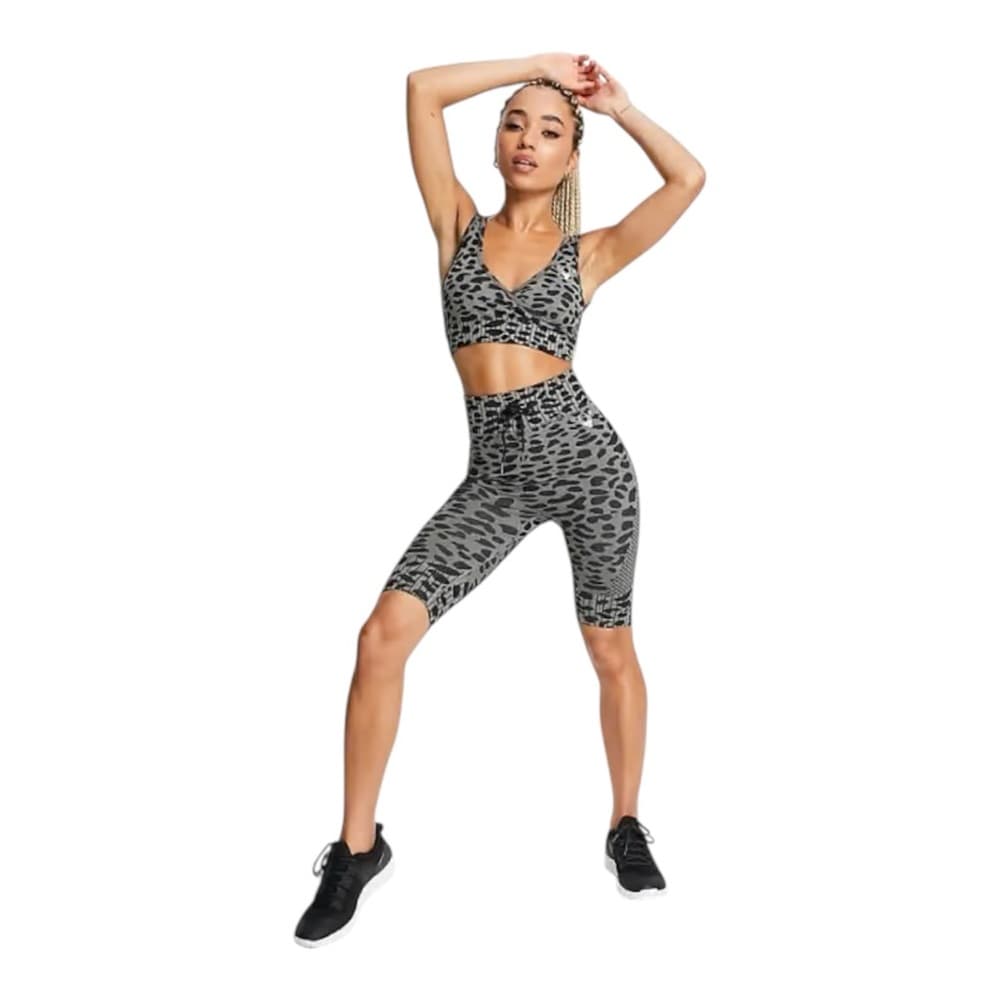 Twill Active Tie Waist Seamless Shorts Grey Leopard Print High Waist Size Large - Thumbnail 10