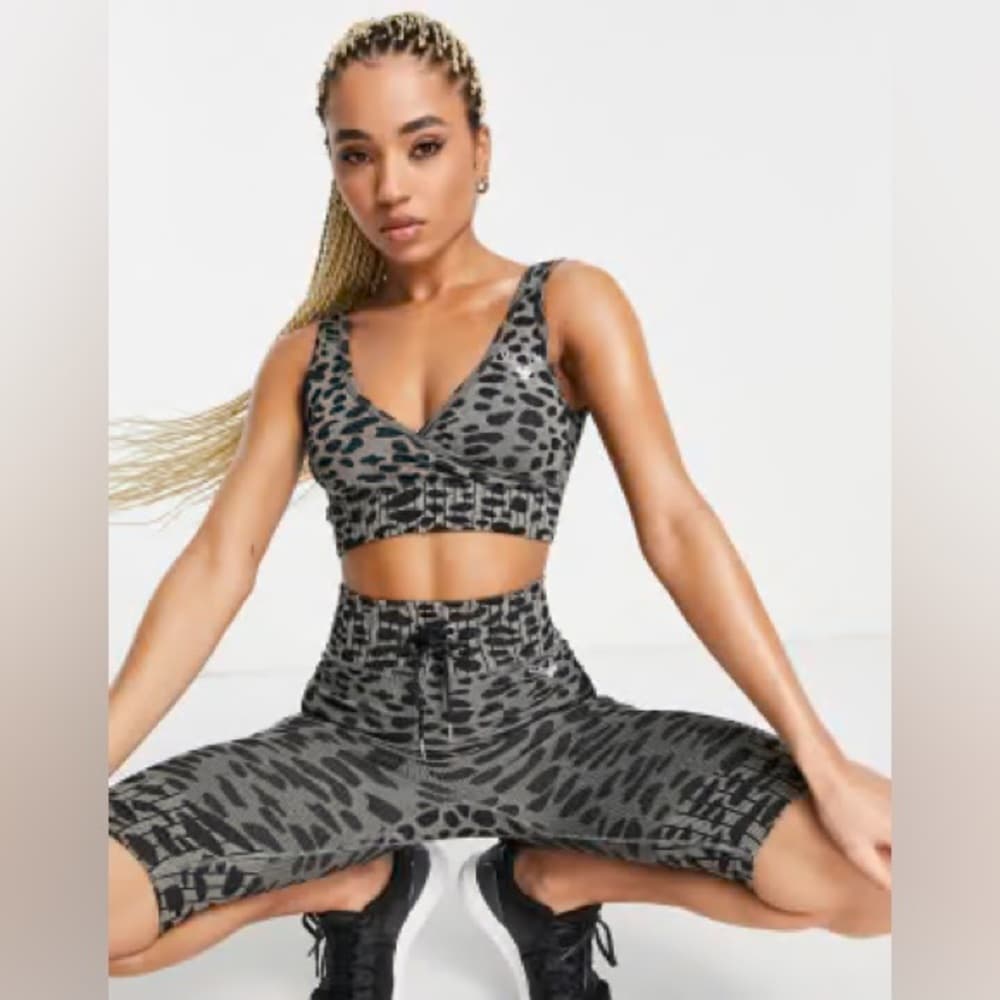 Twill Active Tie Waist Seamless Shorts Grey Leopard Print High Waist Size Large - Thumbnail 8