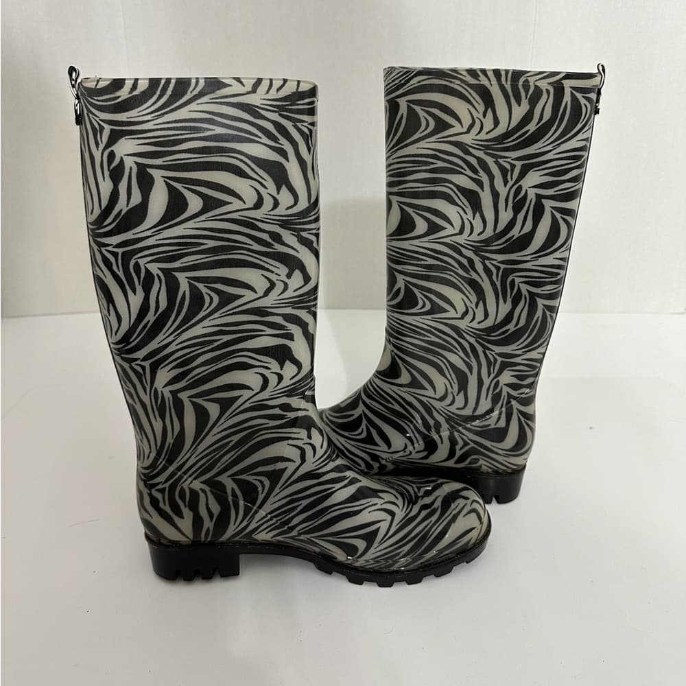 Capelli New York Zebra Print Rain Boots Black White Women’s Size 7 US Waterproof - Thumbnail 6