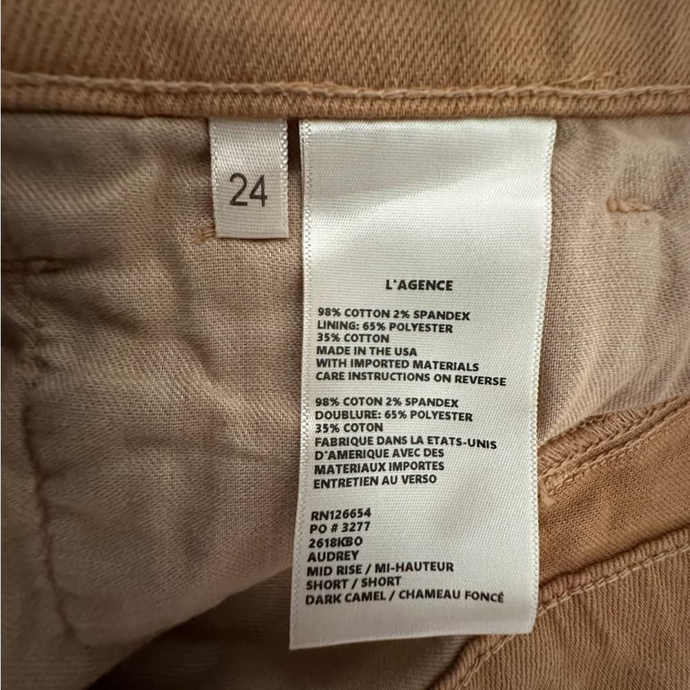 L’AGENCE Dark Camel Audrey Mid-Rise Raw Hem Denim Shorts 24 Bohemian Festival - Thumbnail 8