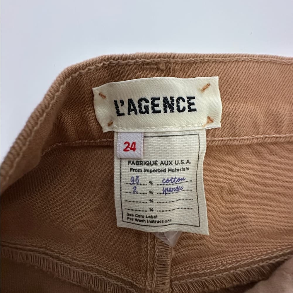 L’AGENCE Dark Camel Audrey Mid-Rise Raw Hem Denim Shorts 24 Bohemian Festival - Thumbnail 9