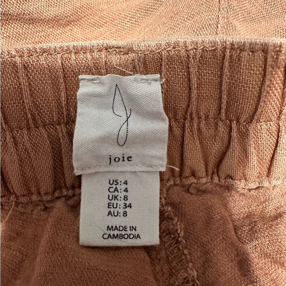 Joie High Rise Linen Blend Double Button Shorts Washed Carmel Brown Size 4 - Thumbnail 4
