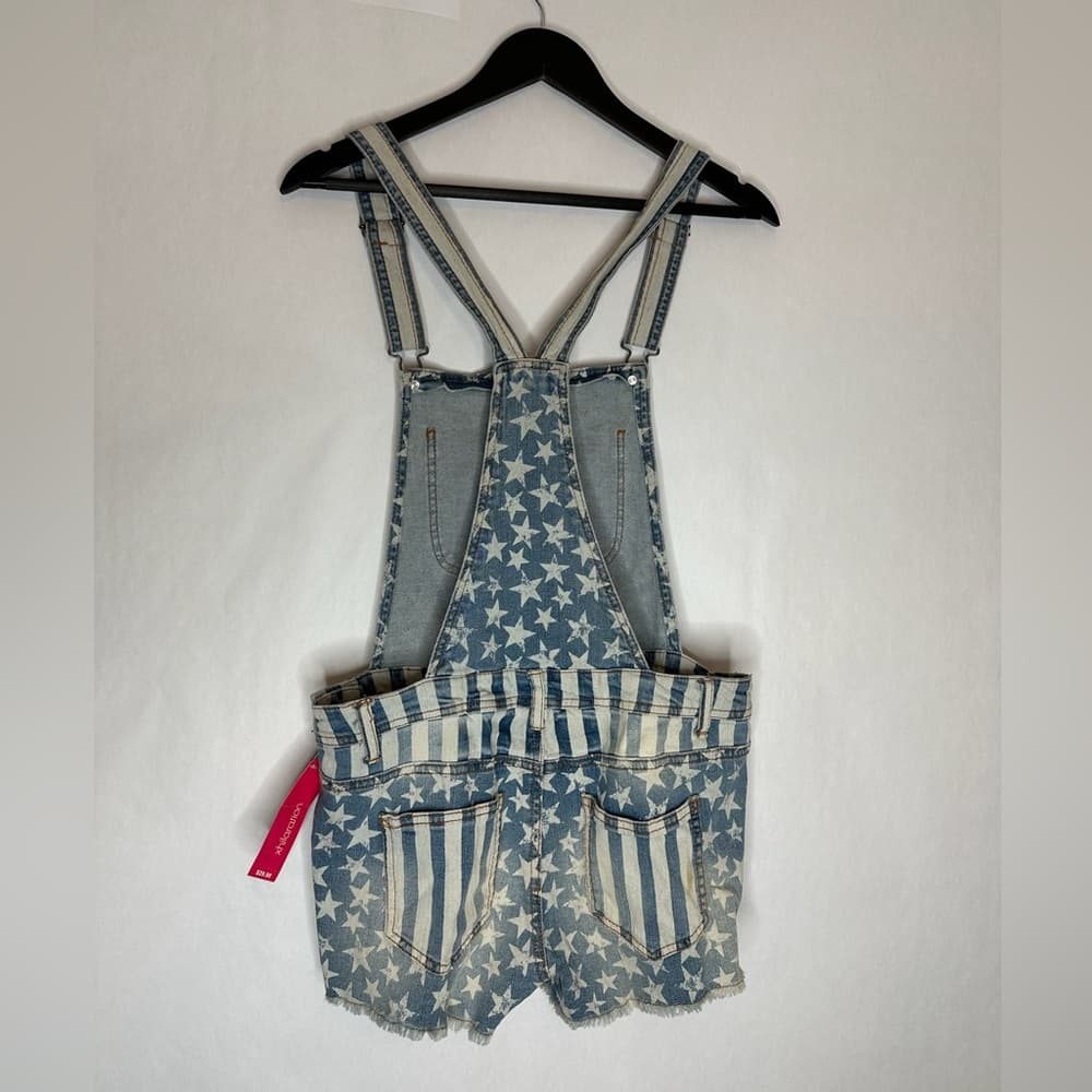 NWT Xhilaration Stars & Stripes Denim Shortalls Fourth of July Vibe Size Large - Thumbnail 2