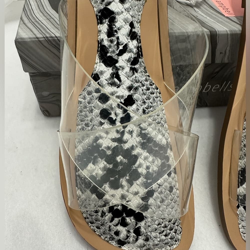 Jeffrey Campbell Cleah Strap Slides Snakeskin Footbed Sandals NIB Clear Size 8 - Thumbnail 6