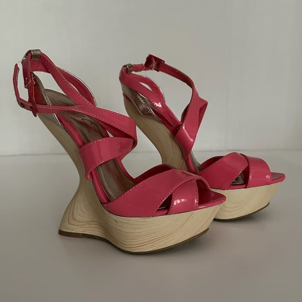 Rouge Patent Crisscross Wedge Platform Sandals Y2K Size 7.5 - Thumbnail 12