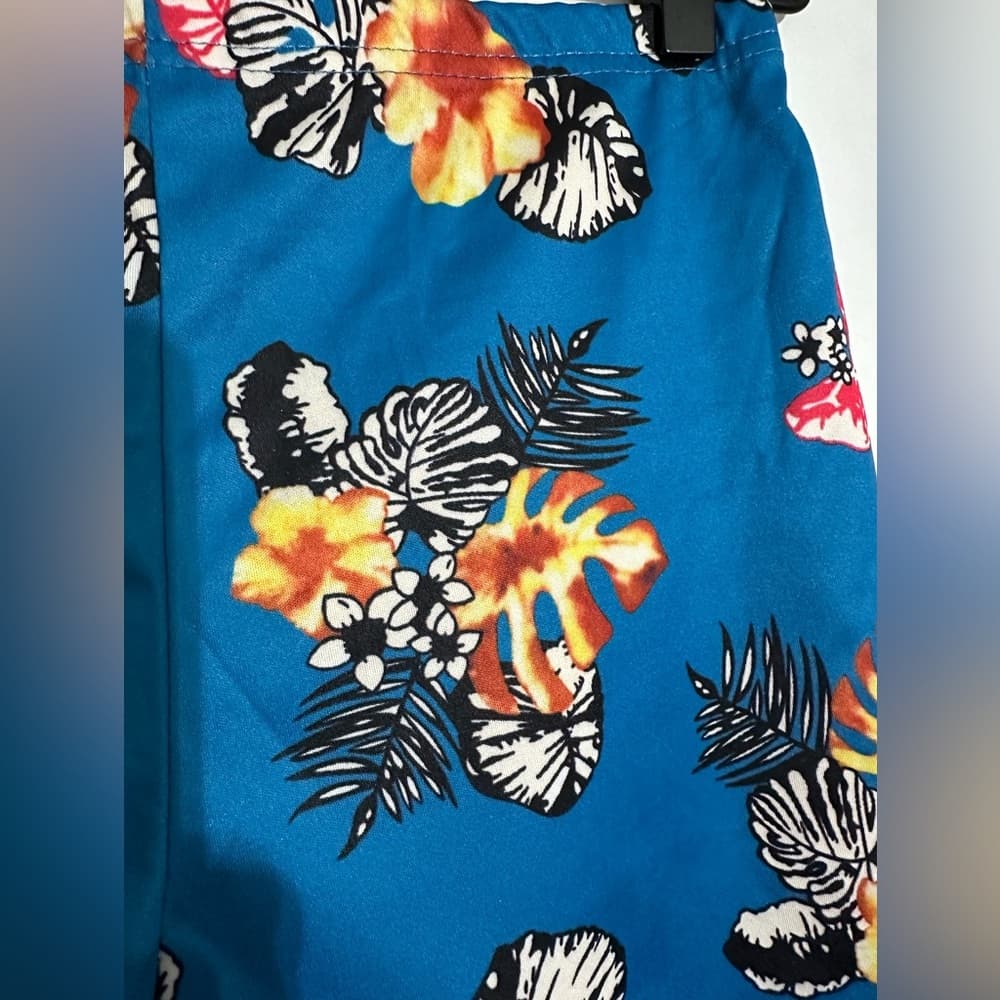 Blue Tropical Floral Print Two Piece Set Jacket & Shorts Lounge Travel Vacation - Thumbnail 4